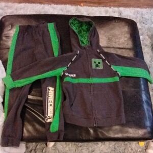 Kids Green and Black Minecraft Hoodie & Pants Set